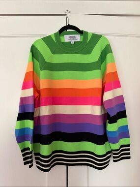Christopher John Rogers Neon Rainbow Striped Crewneck Sweater